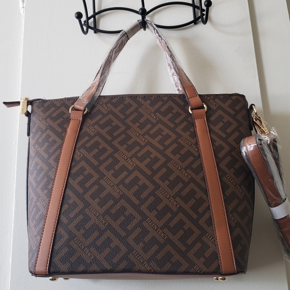 Ellen Tracy Brown Faux Leather Shopper Tote Satchel NWT - Picture 8 of 8